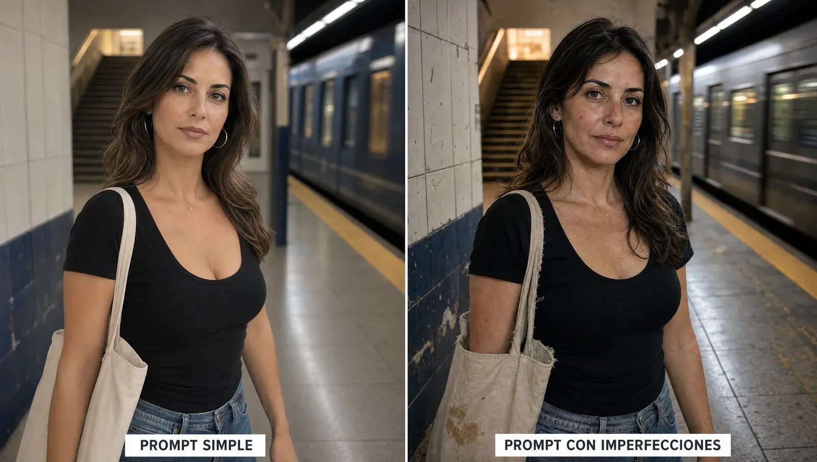 Comparación prompt simple vs prompt con imperfecciones