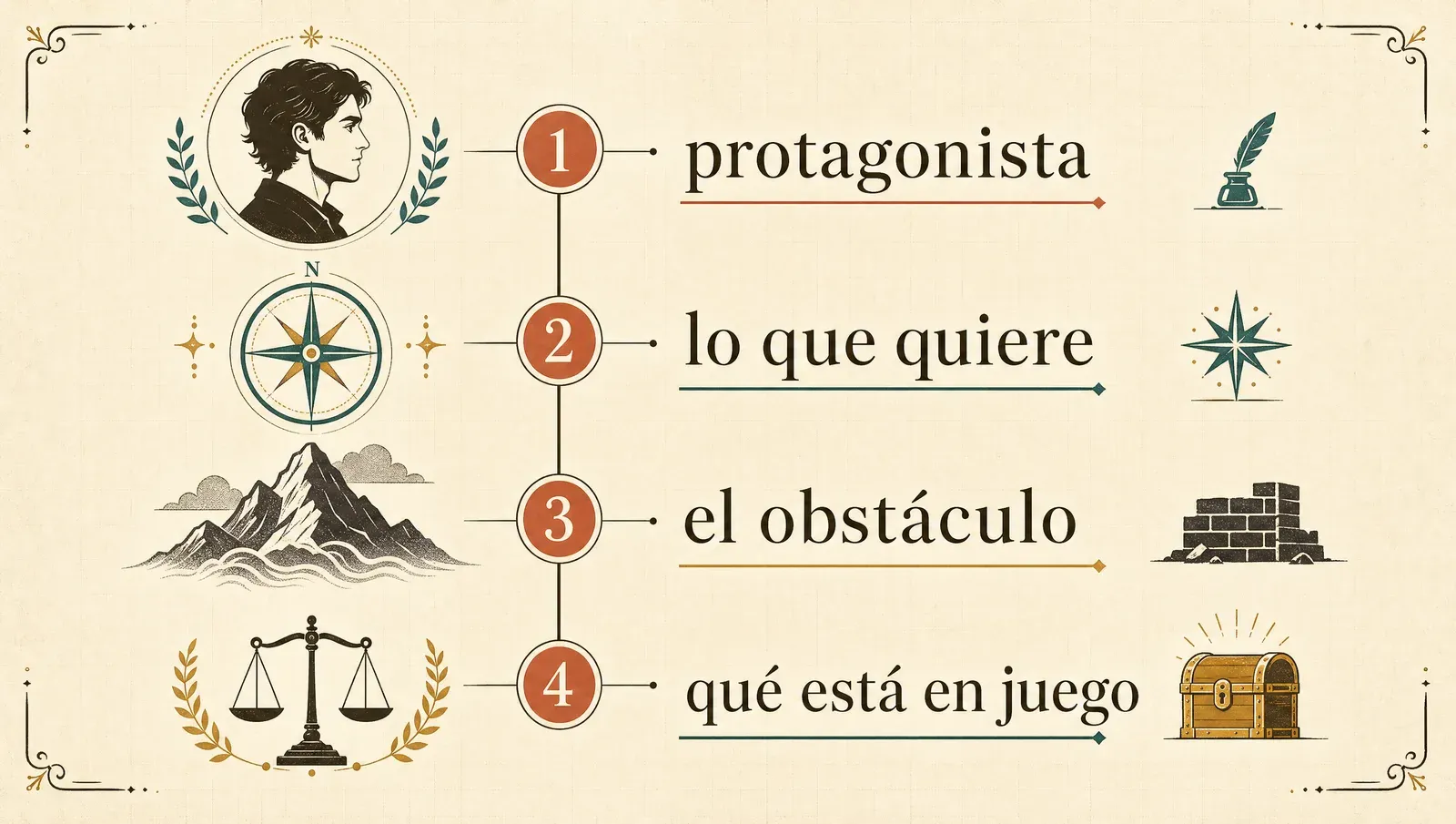 Las cuatro piezas de una premisa: protagonista, deseo, obstáculo, qué está en juego