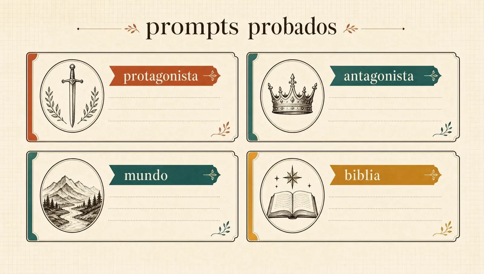 Pack de prompts probados para personajes, mundo y la biblia