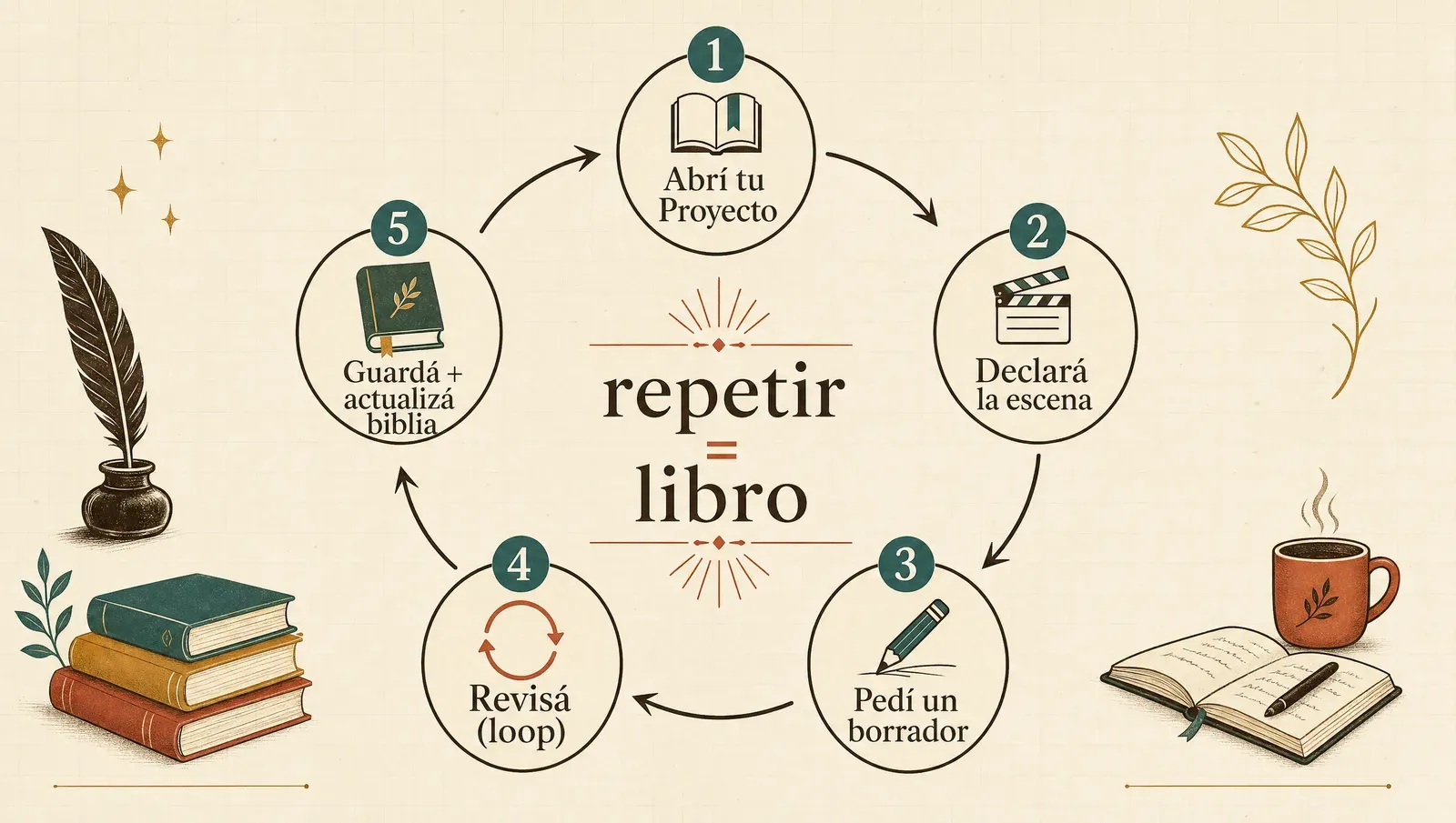 El loop de 5 pasos: Proyecto, declarar la escena, borrador, revisar, guardar