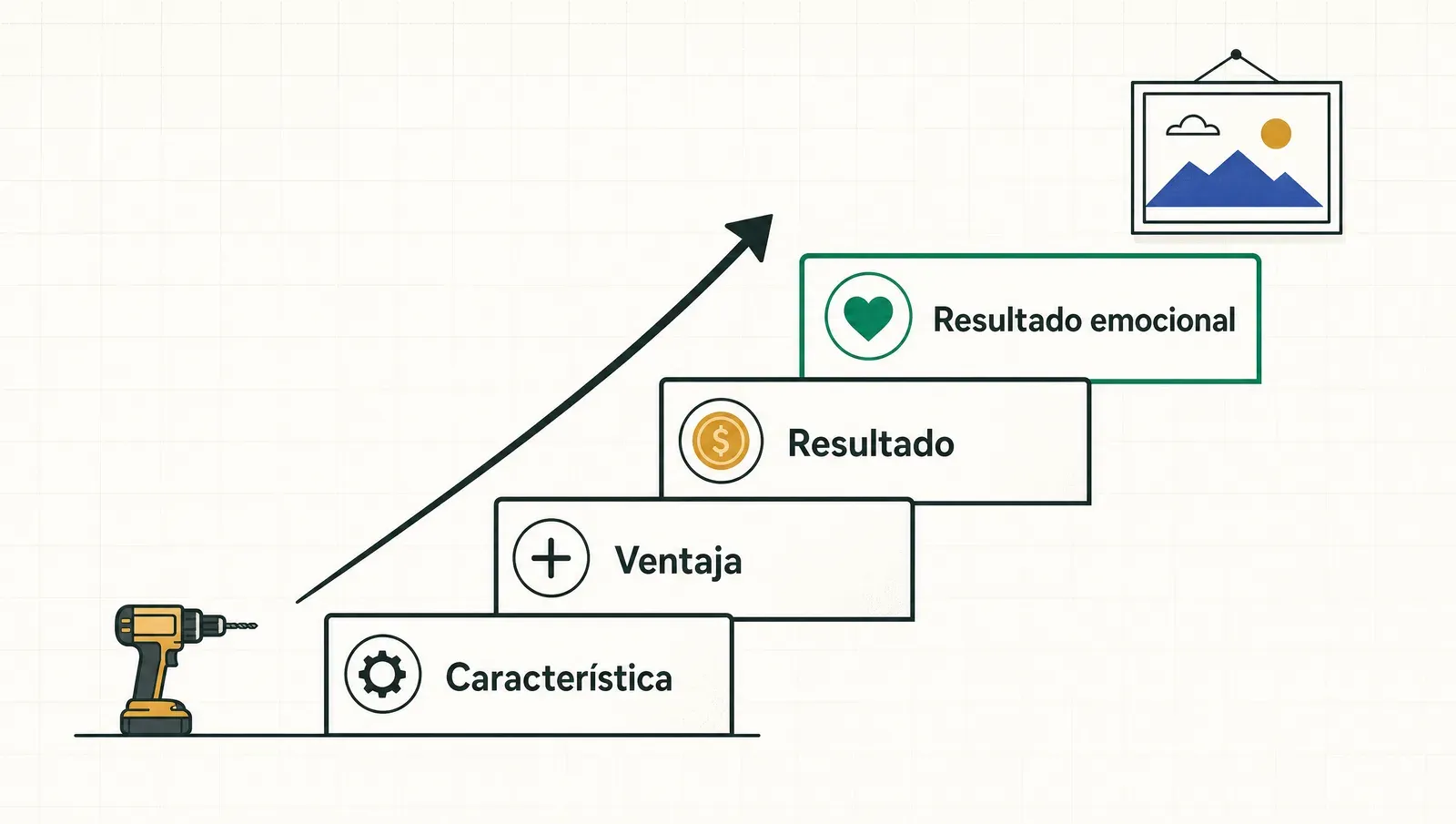 La escalera de traducción: característica, ventaja, resultado, resultado emocional