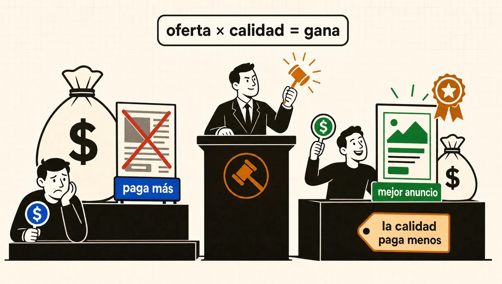 No gana el que más paga: valor total = oferta económica por calidad del anuncio