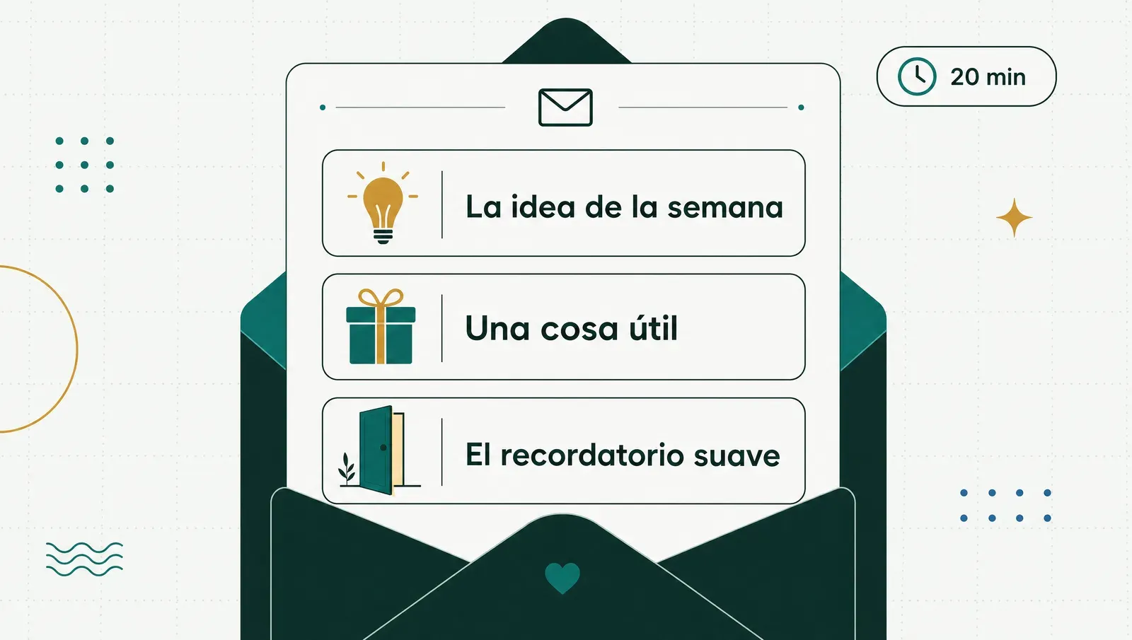 El formato fijo del newsletter: la idea de la semana, una cosa útil, el recordatorio suave