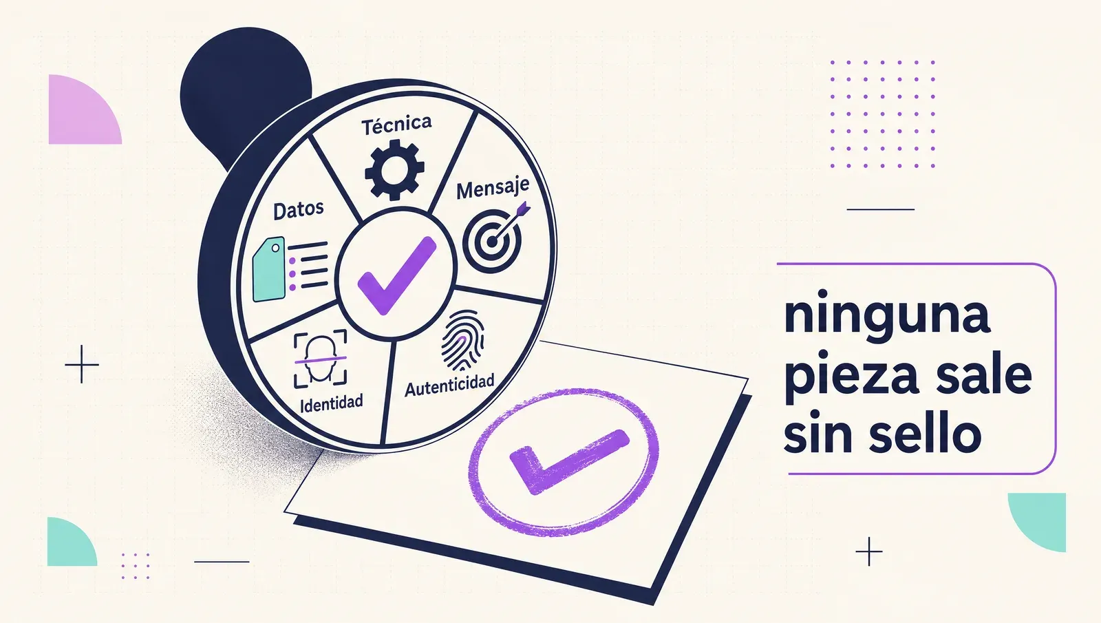 El sello de calidad final: técnica, mensaje, autenticidad, identidad y datos — ninguna pieza sale sin él