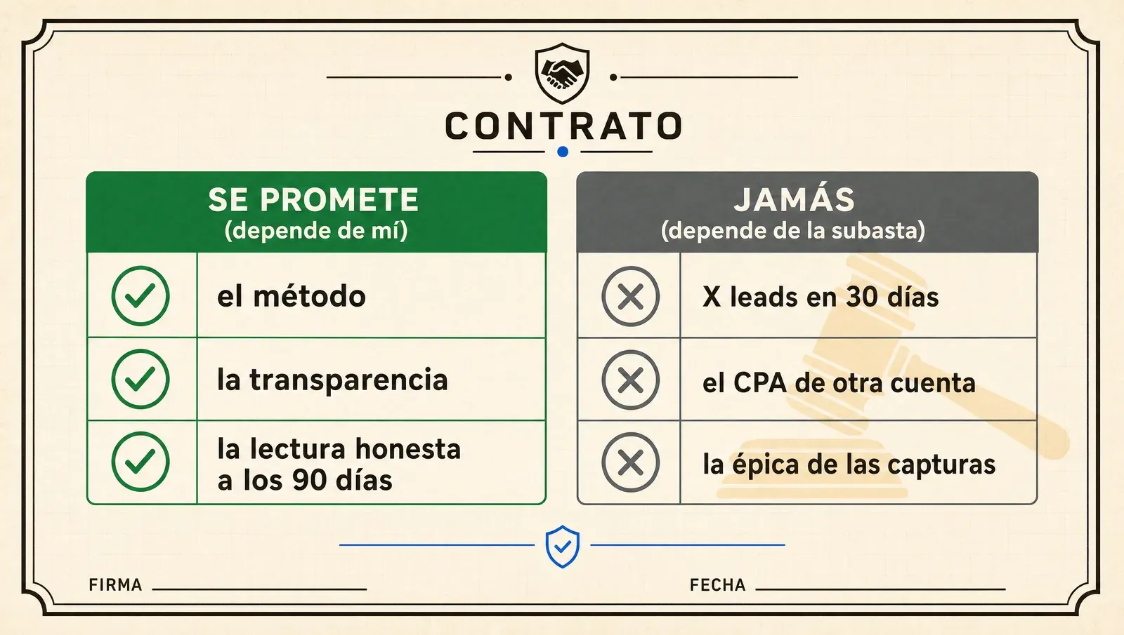 Se promete el método y la transparencia; jamás los resultados de una subasta que no firma contratos